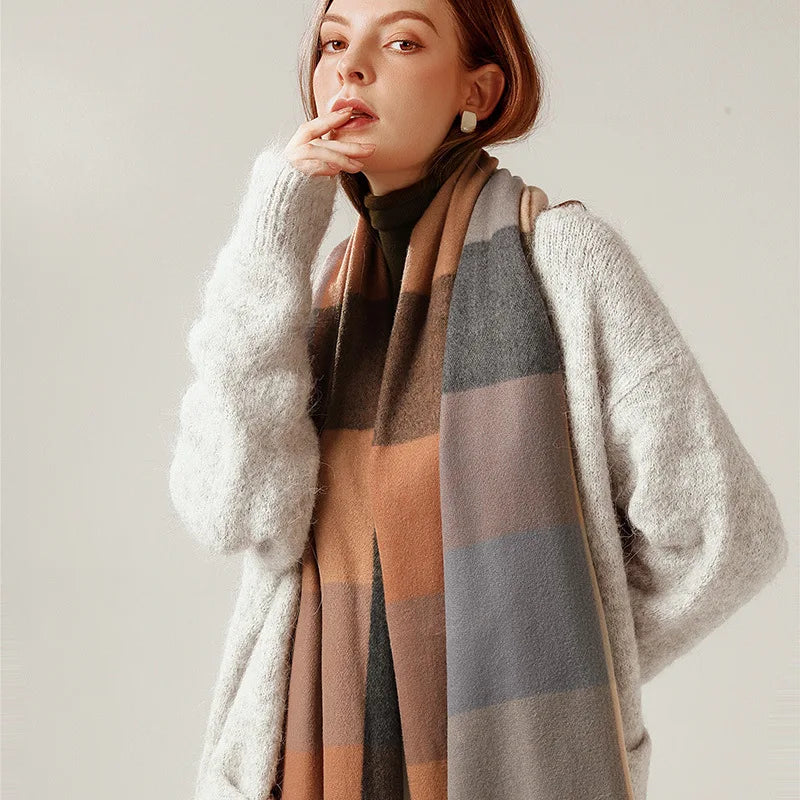 2024 Designer knitted spring winter women scarf plaid warm cashmere scarves shawl luxury brand neck bandana Striped plaid shawl