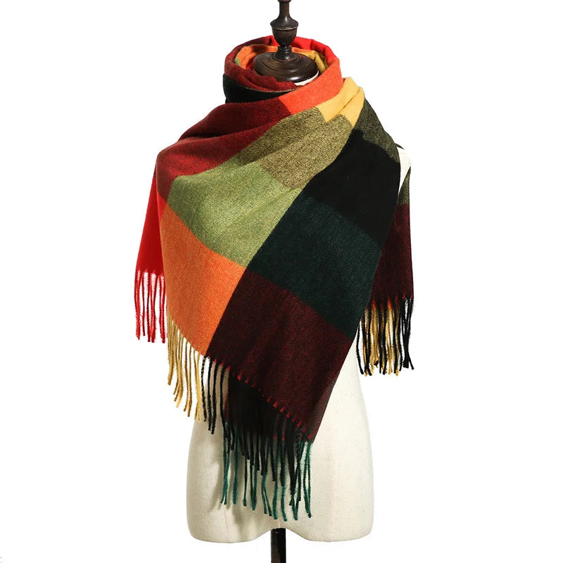 2024 Designer knitted spring winter women scarf plaid warm cashmere scarves shawl luxury brand neck bandana Striped plaid shawl