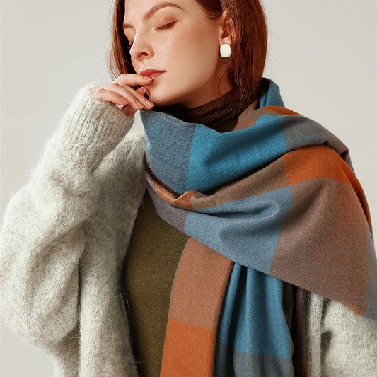 2024 Designer knitted spring winter women scarf plaid warm cashmere scarves shawl luxury brand neck bandana Striped plaid shawl