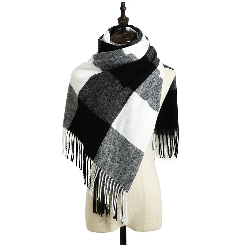 2024 Designer knitted spring winter women scarf plaid warm cashmere scarves shawl luxury brand neck bandana Striped plaid shawl