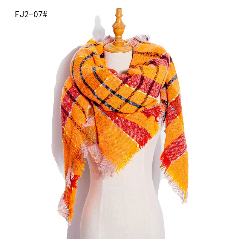 Women Winter Scarf Triangle Knitted Scarf Casual Ladies Plaid Pashmina Shawl and Wrap Female Foulard Scarves Echarpe Bufanda
