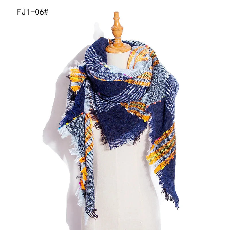 Women Winter Scarf Triangle Knitted Scarf Casual Ladies Plaid Pashmina Shawl and Wrap Female Foulard Scarves Echarpe Bufanda