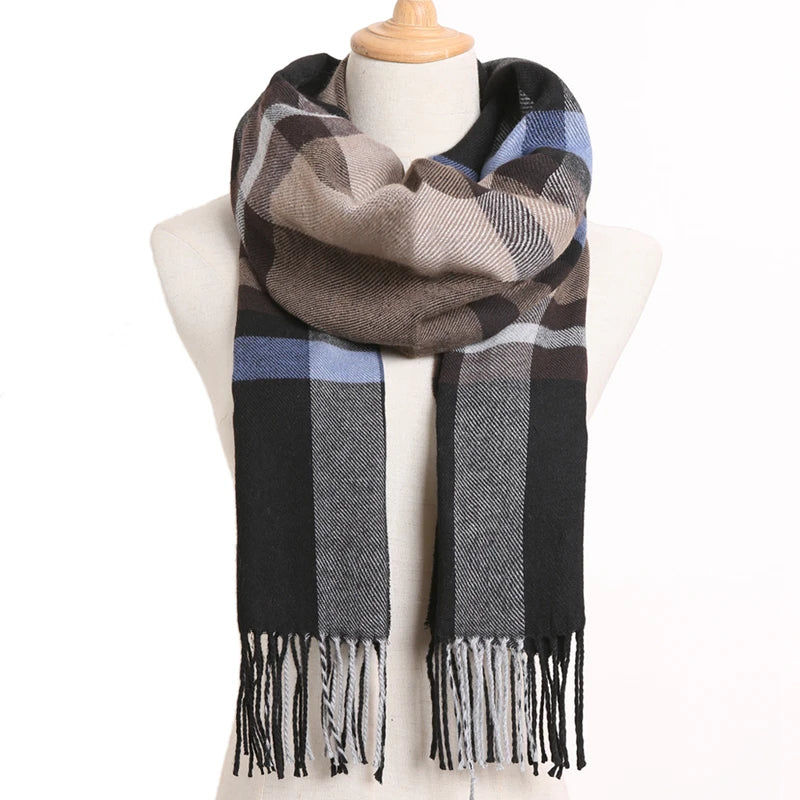[VIANOSI] 2024 Plaid Winter Scarf Women Luxury Warm Foulard Solid Scarves Fashion Casual Scarfs Cashmere Bufandas Hombre