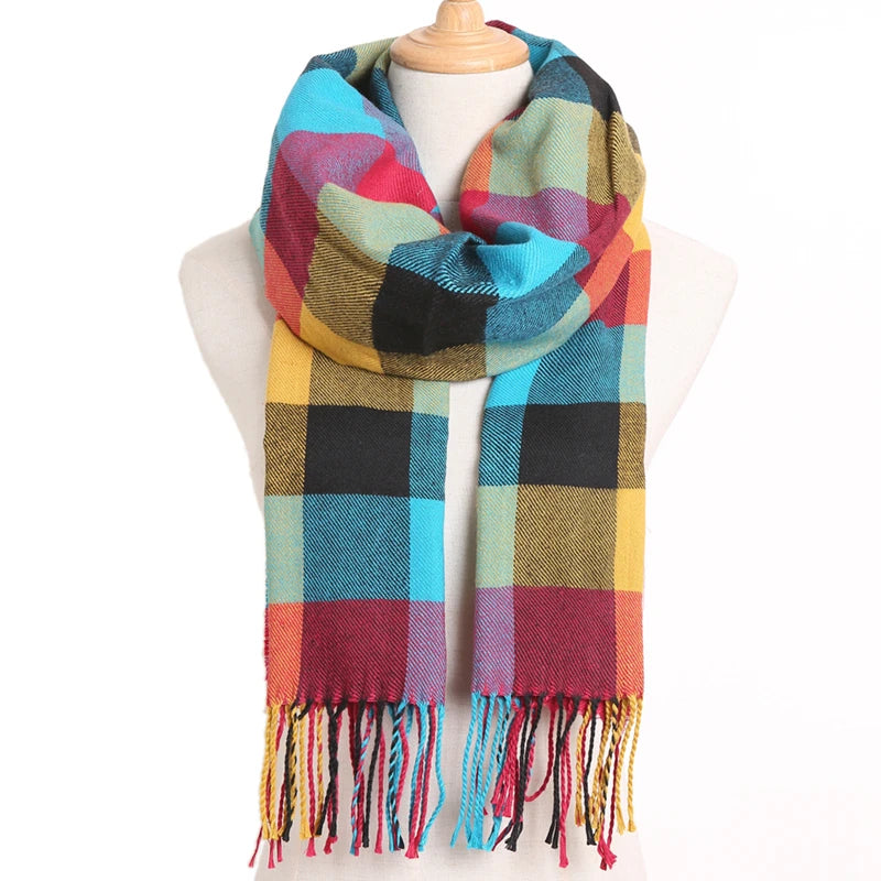 [VIANOSI] 2024 Plaid Winter Scarf Women Luxury Warm Foulard Solid Scarves Fashion Casual Scarfs Cashmere Bufandas Hombre