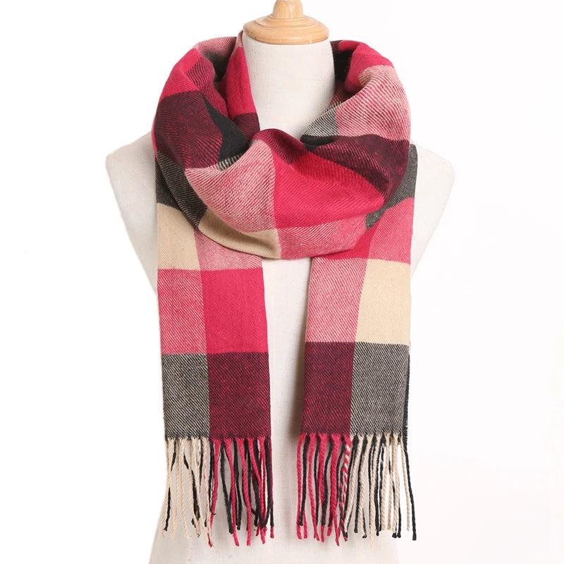 [VIANOSI] 2024 Plaid Winter Scarf Women Luxury Warm Foulard Solid Scarves Fashion Casual Scarfs Cashmere Bufandas Hombre