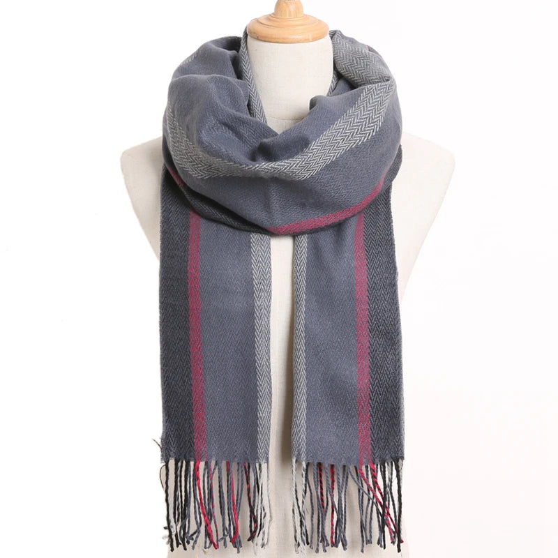 [VIANOSI] 2024 Plaid Winter Scarf Women Luxury Warm Foulard Solid Scarves Fashion Casual Scarfs Cashmere Bufandas Hombre