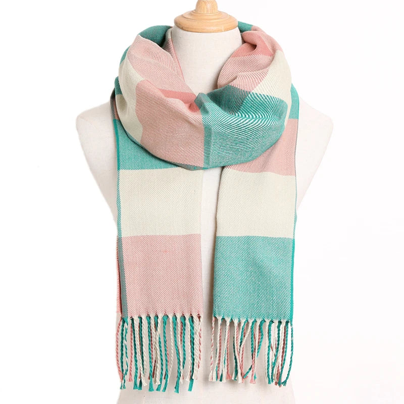 [VIANOSI] 2024 Plaid Winter Scarf Women Luxury Warm Foulard Solid Scarves Fashion Casual Scarfs Cashmere Bufandas Hombre