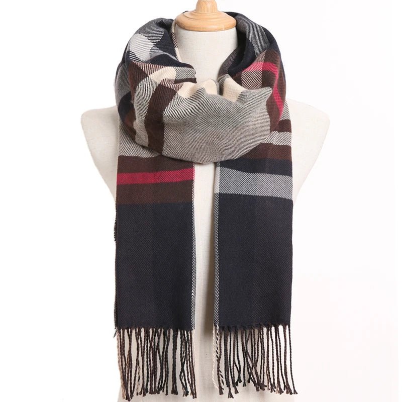 [VIANOSI] 2024 Plaid Winter Scarf Women Luxury Warm Foulard Solid Scarves Fashion Casual Scarfs Cashmere Bufandas Hombre