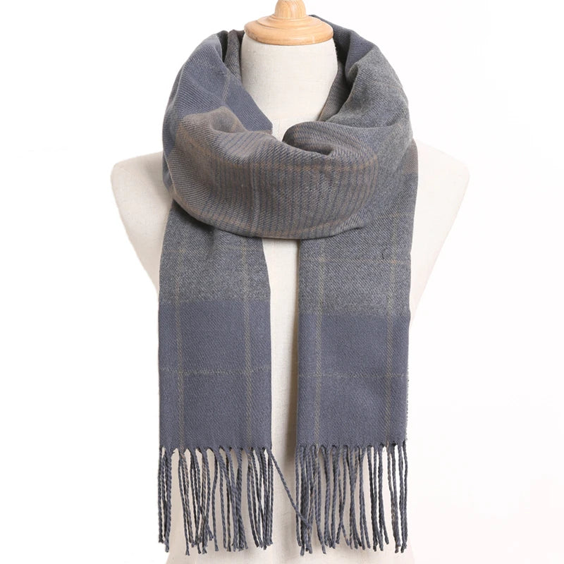 [VIANOSI] 2024 Plaid Winter Scarf Women Luxury Warm Foulard Solid Scarves Fashion Casual Scarfs Cashmere Bufandas Hombre