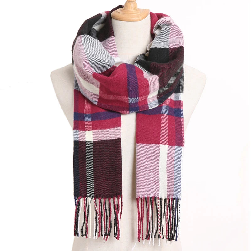 [VIANOSI] 2024 Plaid Winter Scarf Women Luxury Warm Foulard Solid Scarves Fashion Casual Scarfs Cashmere Bufandas Hombre