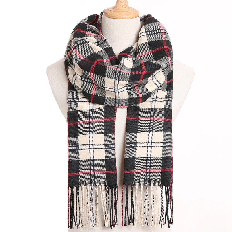 [VIANOSI] 2024 Plaid Winter Scarf Women Luxury Warm Foulard Solid Scarves Fashion Casual Scarfs Cashmere Bufandas Hombre