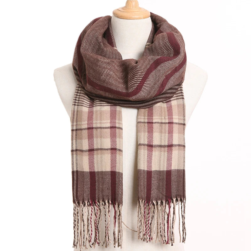 [VIANOSI] 2024 Plaid Winter Scarf Women Luxury Warm Foulard Solid Scarves Fashion Casual Scarfs Cashmere Bufandas Hombre