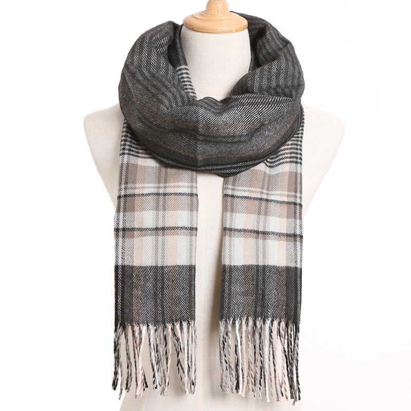 [VIANOSI] 2024 Plaid Winter Scarf Women Luxury Warm Foulard Solid Scarves Fashion Casual Scarfs Cashmere Bufandas Hombre