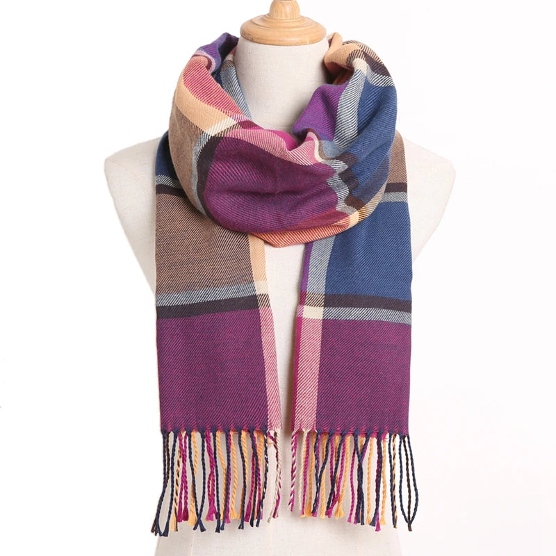 [VIANOSI] 2024 Plaid Winter Scarf Women Luxury Warm Foulard Solid Scarves Fashion Casual Scarfs Cashmere Bufandas Hombre