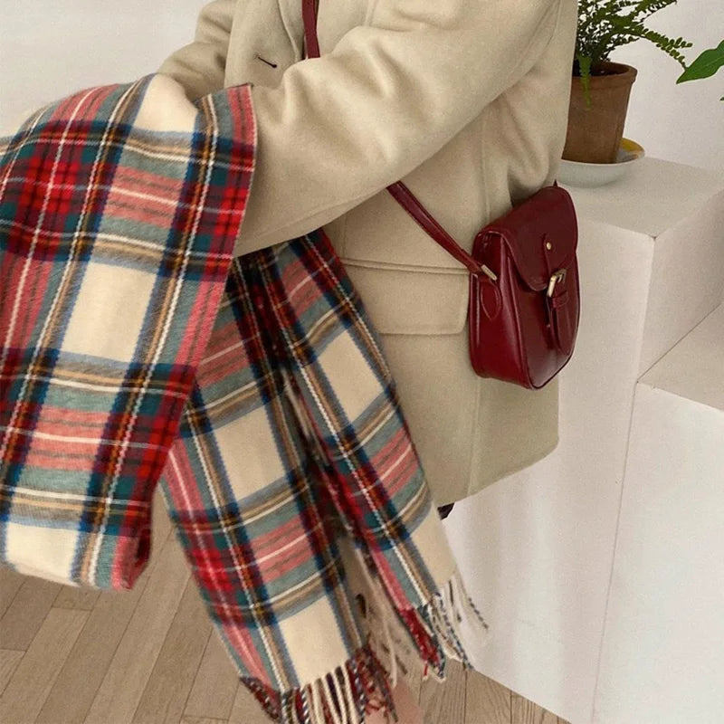 INS Autumn Winter Korean Plaid Thick Warm Scarf Su Da Shawl Student's New Style Imitates Cashmere Plaid Atmosphere Flowing