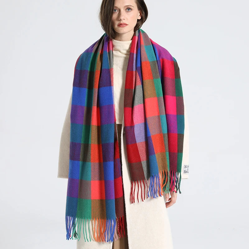 2024 Designer knitted spring winter women scarf plaid warm cashmere scarves shawl luxury brand neck bandana Striped plaid shawl
