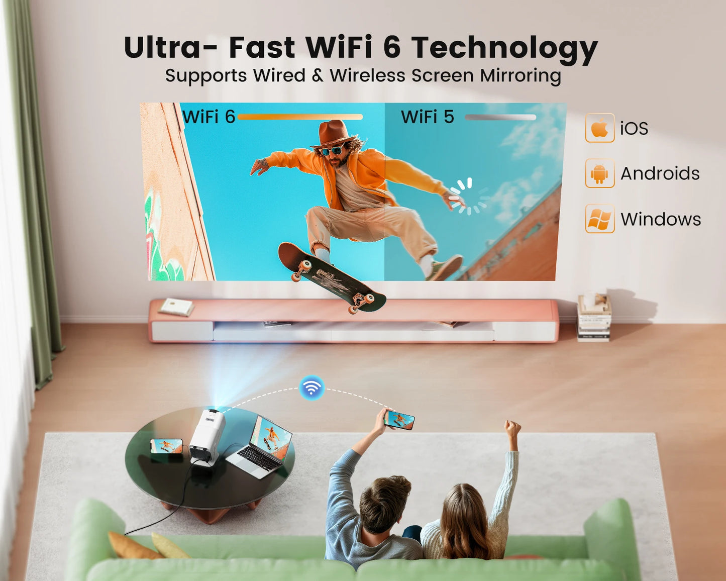 Mini Portable 4K-Supported Full HD 1080P Rotating Home Theatre Projector