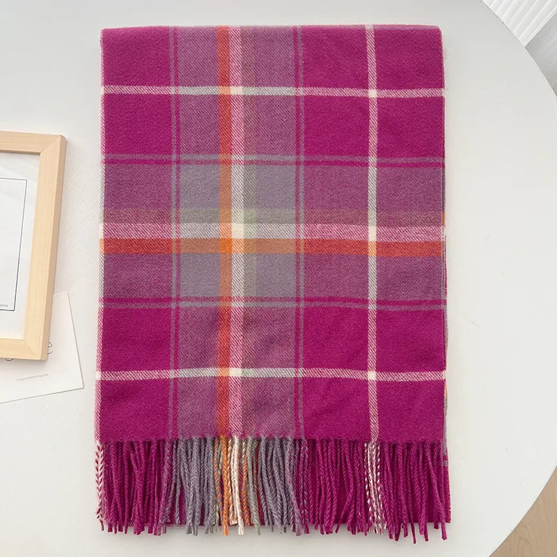 Christmas British Classic Plaid Scarf Female Autumn and Winter Warm Faux Cashmere Shawl Dual-Use Christmas New Year Gift