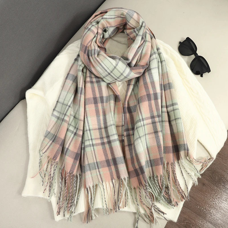 2024 Designer knitted spring winter women scarf plaid warm cashmere scarves shawl luxury brand neck bandana Striped plaid shawl