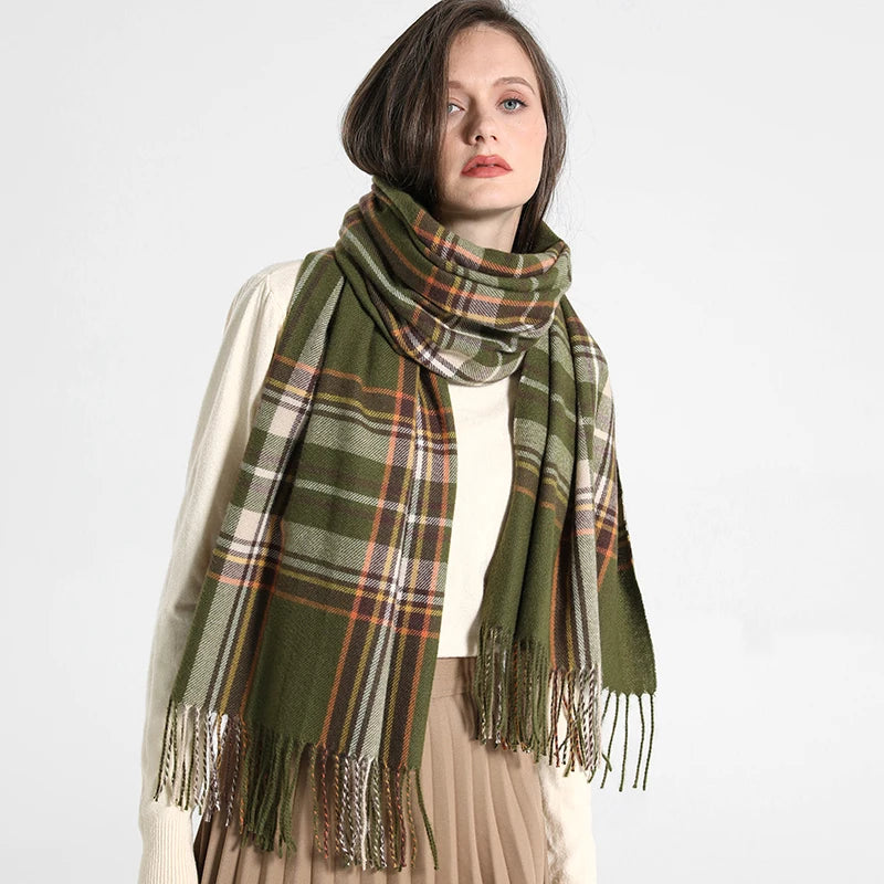 2024 Designer knitted spring winter women scarf plaid warm cashmere scarves shawl luxury brand neck bandana Striped plaid shawl