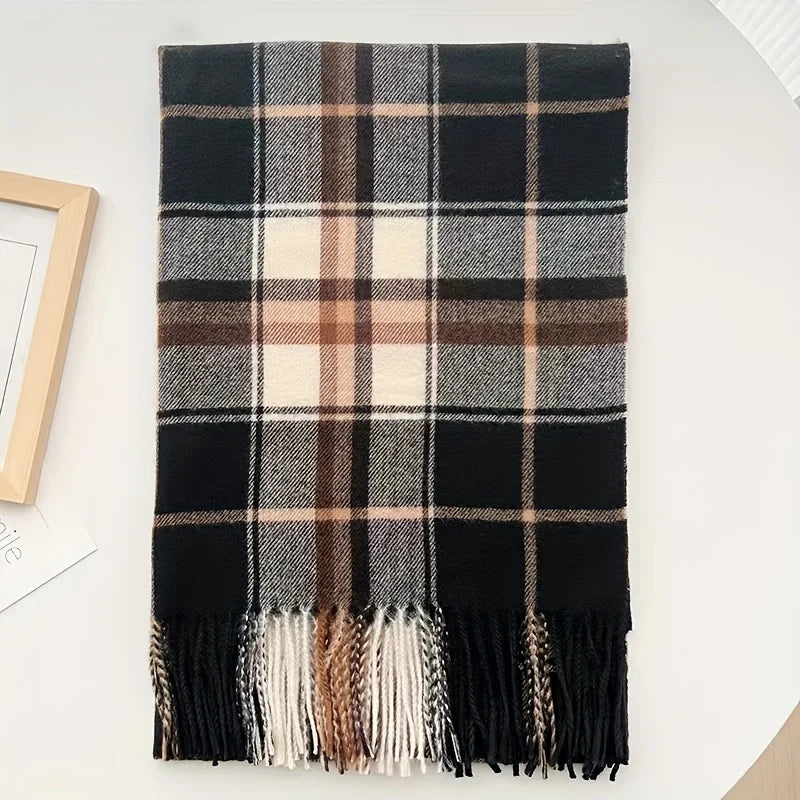 Christmas British Classic Plaid Scarf Female Autumn and Winter Warm Faux Cashmere Shawl Dual-Use Christmas New Year Gift