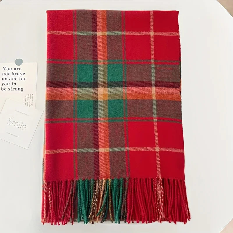 Christmas British Classic Plaid Scarf Female Autumn and Winter Warm Faux Cashmere Shawl Dual-Use Christmas New Year Gift