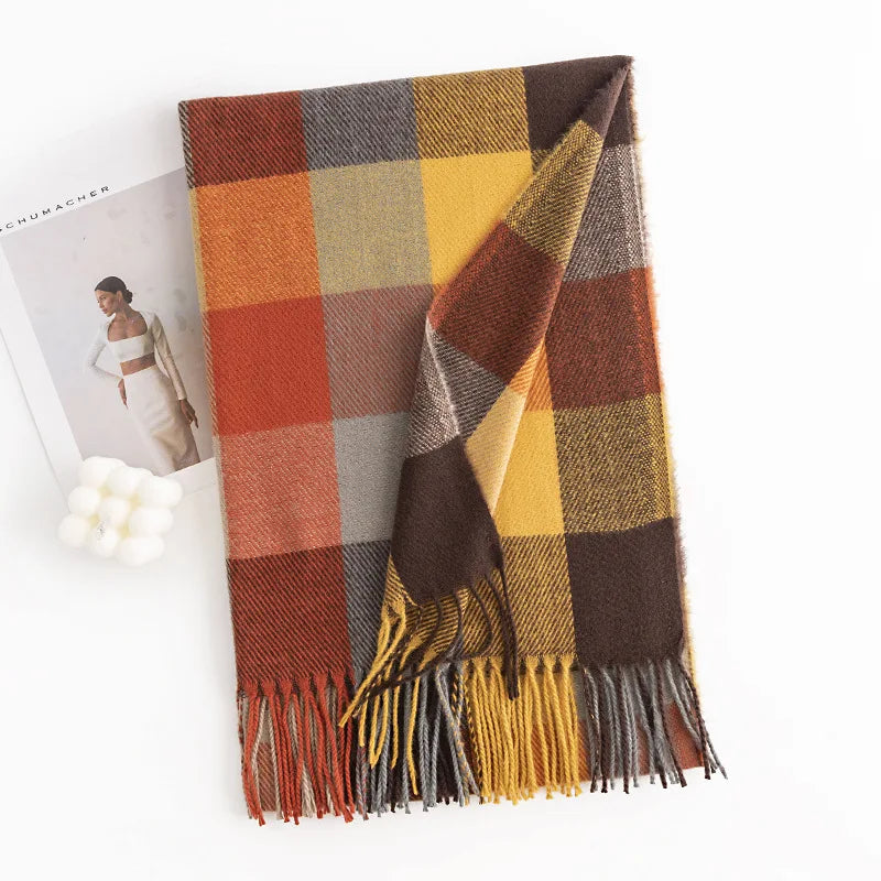 Christmas British Classic Plaid Scarf Female Autumn and Winter Warm Faux Cashmere Shawl Dual-Use Christmas New Year Gift