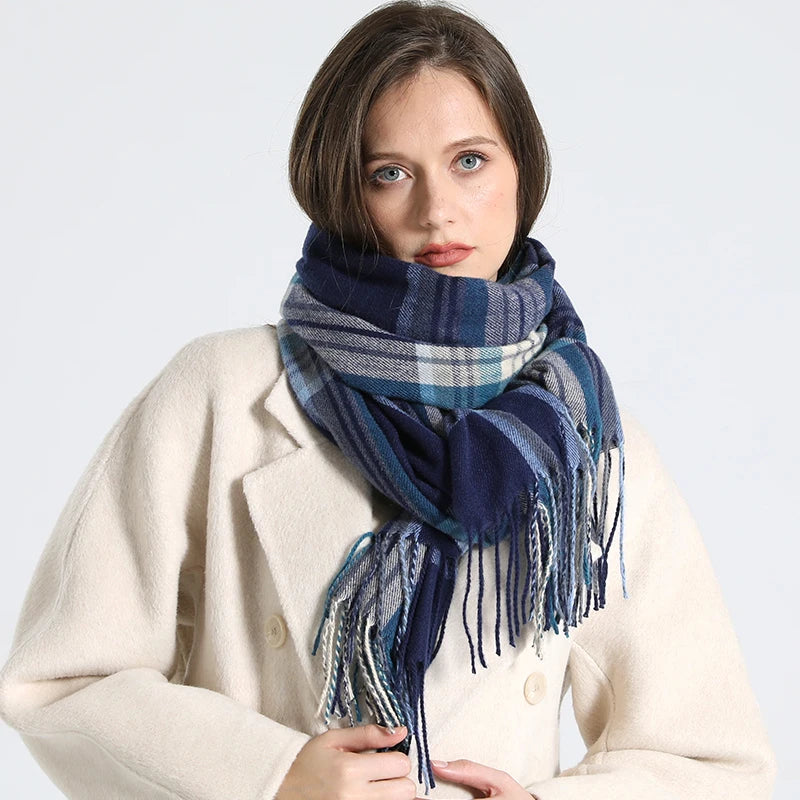 2024 Designer knitted spring winter women scarf plaid warm cashmere scarves shawl luxury brand neck bandana Striped plaid shawl