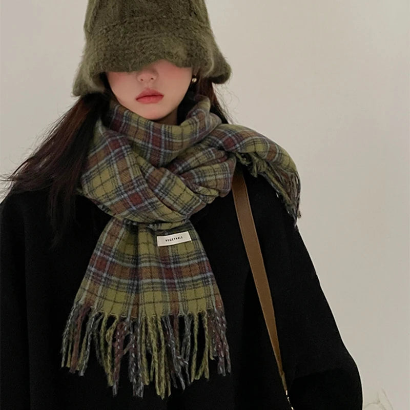 INS Autumn Winter Korean Plaid Thick Warm Scarf Su Da Shawl Student's New Style Imitates Cashmere Plaid Atmosphere Flowing