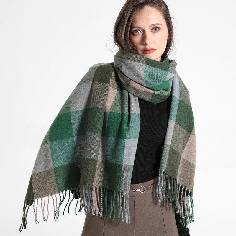 2024 Designer knitted spring winter women scarf plaid warm cashmere scarves shawl luxury brand neck bandana Striped plaid shawl
