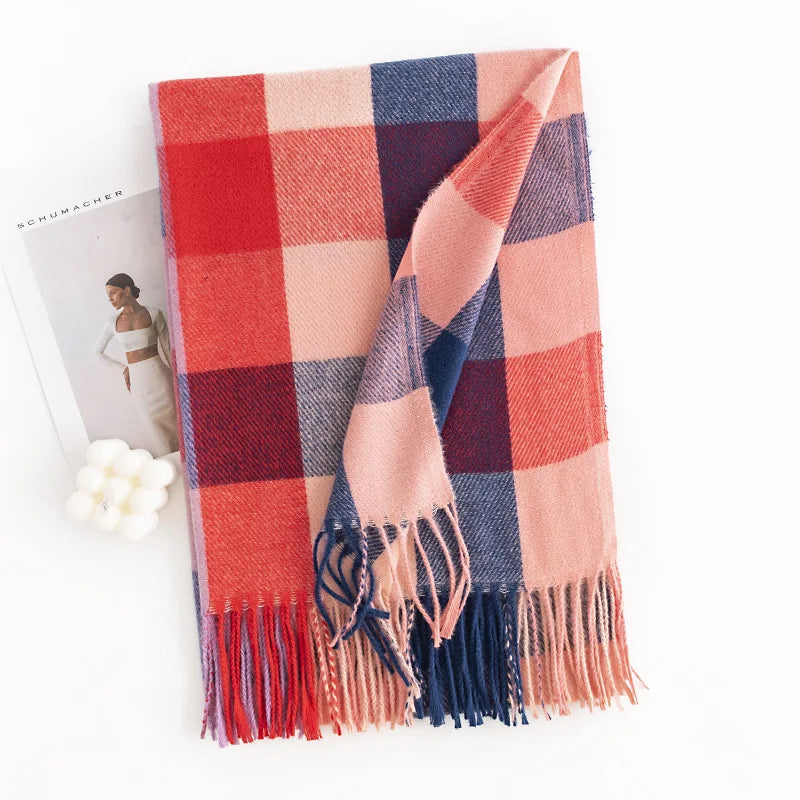 Christmas British Classic Plaid Scarf Female Autumn and Winter Warm Faux Cashmere Shawl Dual-Use Christmas New Year Gift