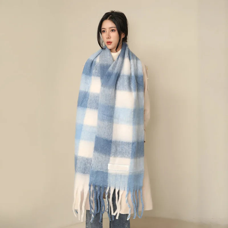 35 *220CM Luxury Checked Scarf Warm in Winter Cashmere Like Feel Rainbow Checked Fashion Versatile Women Tassel Shawl Scarf