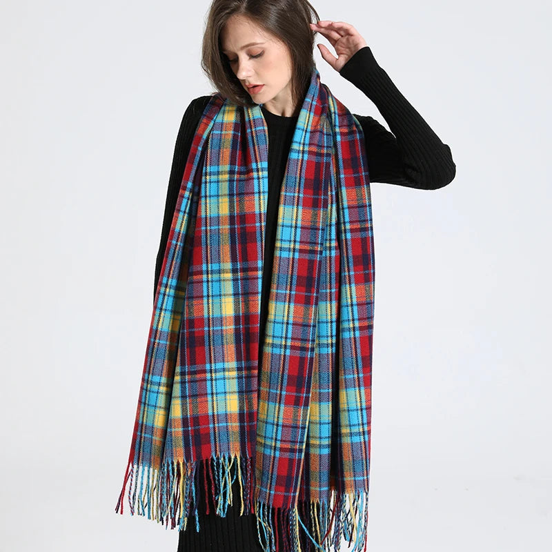2024 Designer knitted spring winter women scarf plaid warm cashmere scarves shawl luxury brand neck bandana Striped plaid shawl