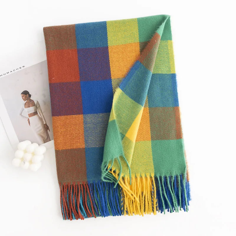 Christmas British Classic Plaid Scarf Female Autumn and Winter Warm Faux Cashmere Shawl Dual-Use Christmas New Year Gift
