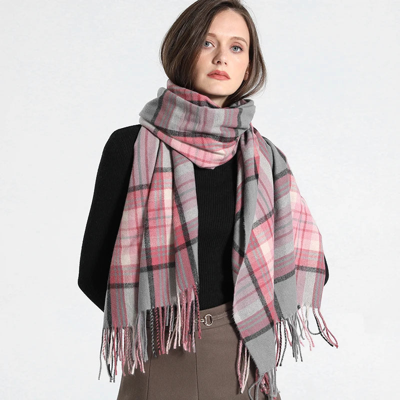 2024 Designer knitted spring winter women scarf plaid warm cashmere scarves shawl luxury brand neck bandana Striped plaid shawl