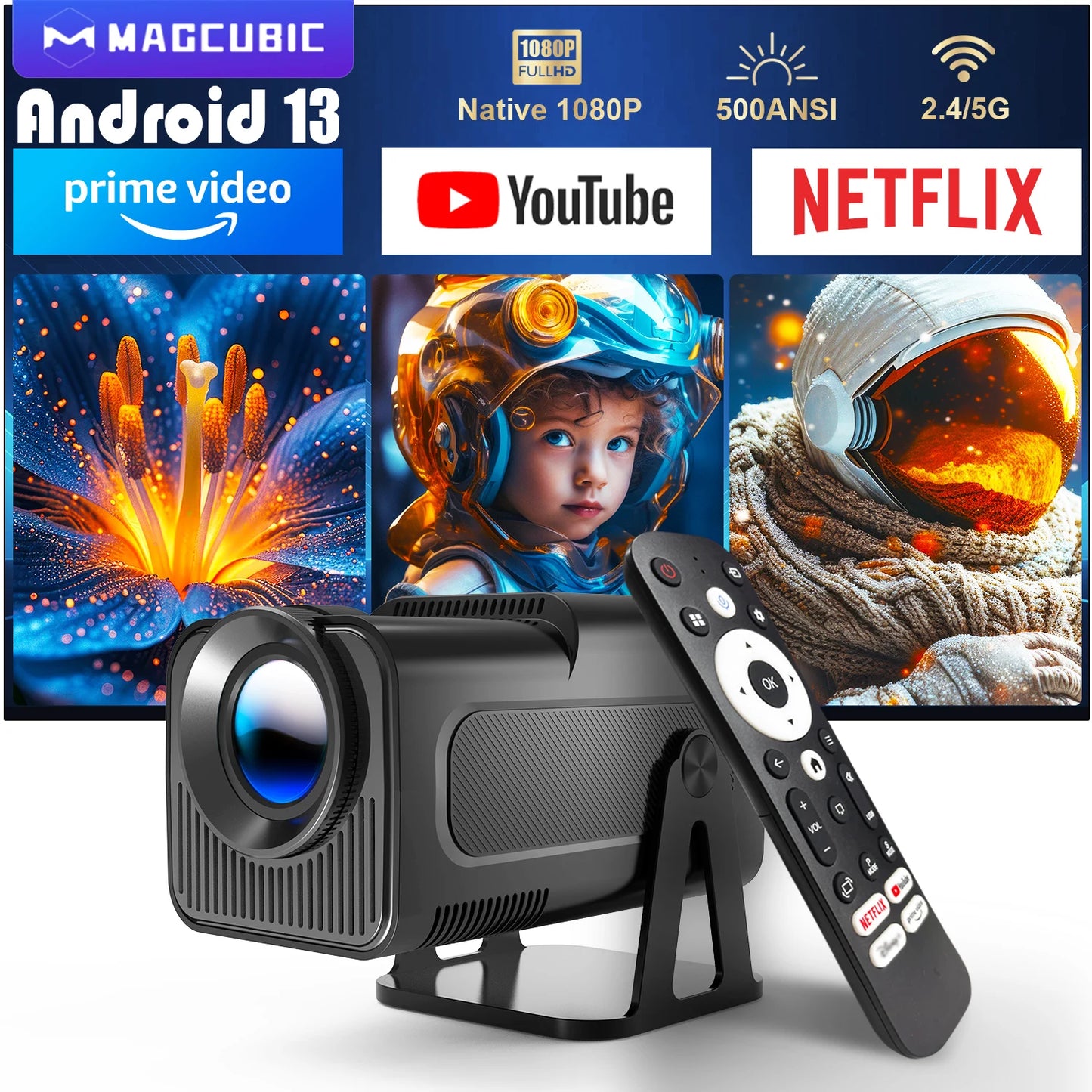 Magcubic Projector with 1080P WIFi BT5.2 Portable Android 13