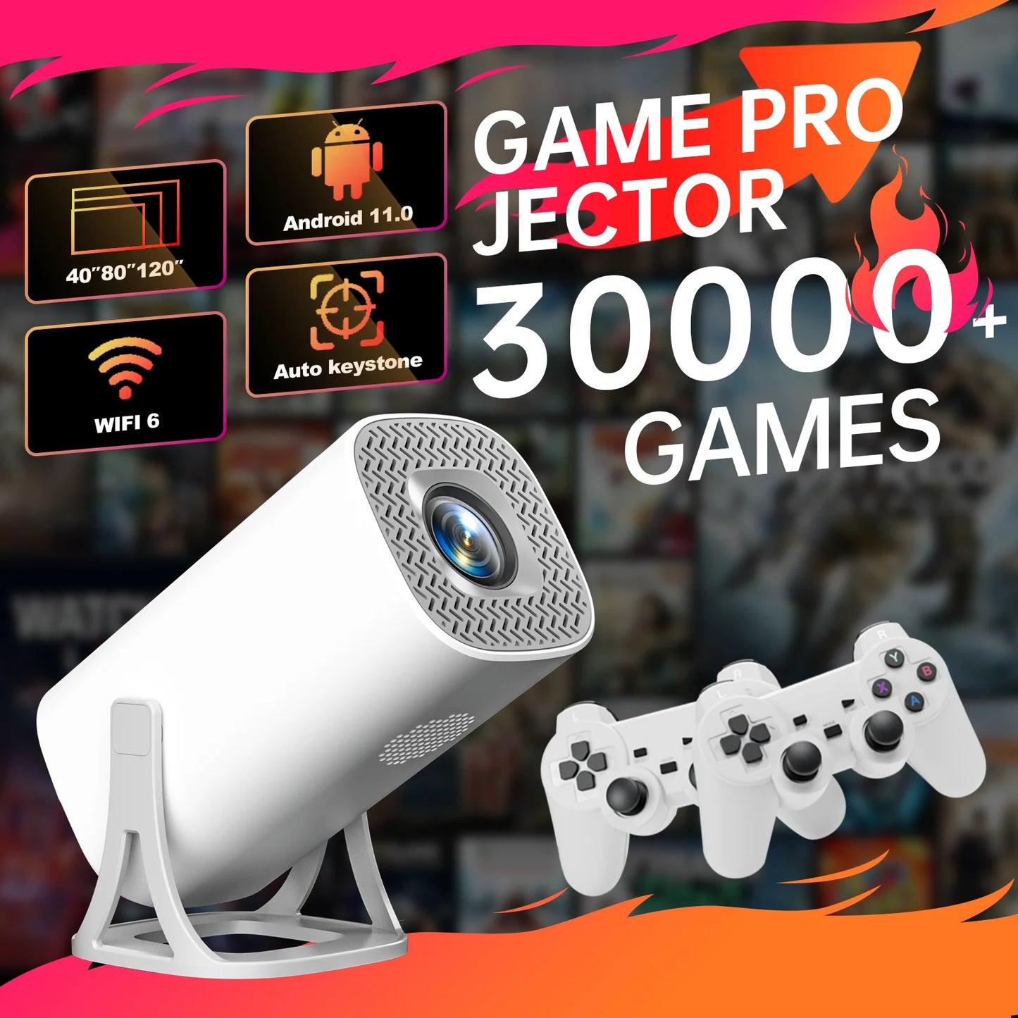 Gaming Projector 64GB Wireless Gaming Controller Portable Projector