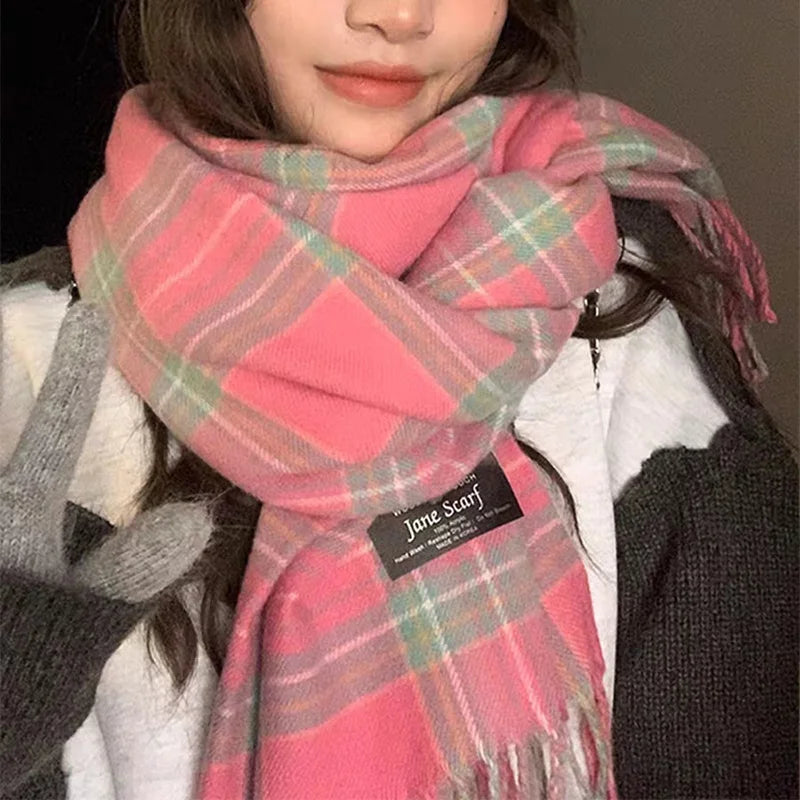INS Autumn Winter Korean Plaid Thick Warm Scarf Su Da Shawl Student's New Style Imitates Cashmere Plaid Atmosphere Flowing