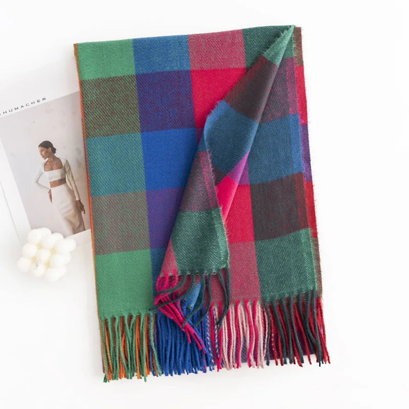 Christmas British Classic Plaid Scarf Female Autumn and Winter Warm Faux Cashmere Shawl Dual-Use Christmas New Year Gift