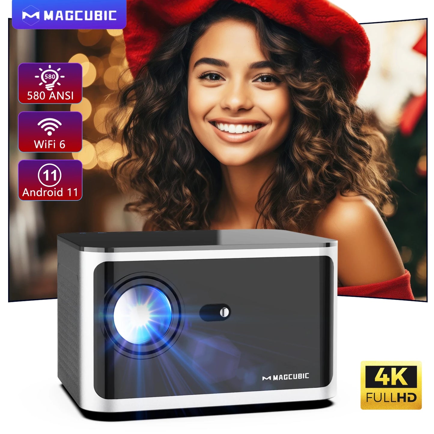Magcubic HY350 4K Android 11 Projector with 580 ANSI Lumens