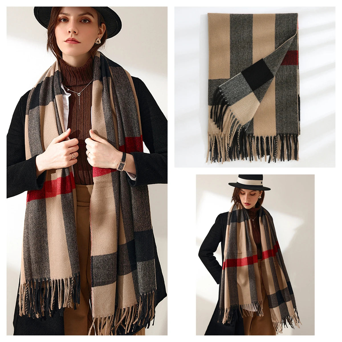 Women Autumn Winter Scarf Lady Cashmere Feeling Muffler Spring Fall Large Blanket Classic Plaid Shawl Soft Warm Wrap Wholesale