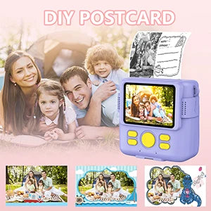 Instant Print Camera for Kids,1080P HD Digital Video Cameras for Toddler，Christmas Birthday Gifts for Age 3-12 Girls Boys，