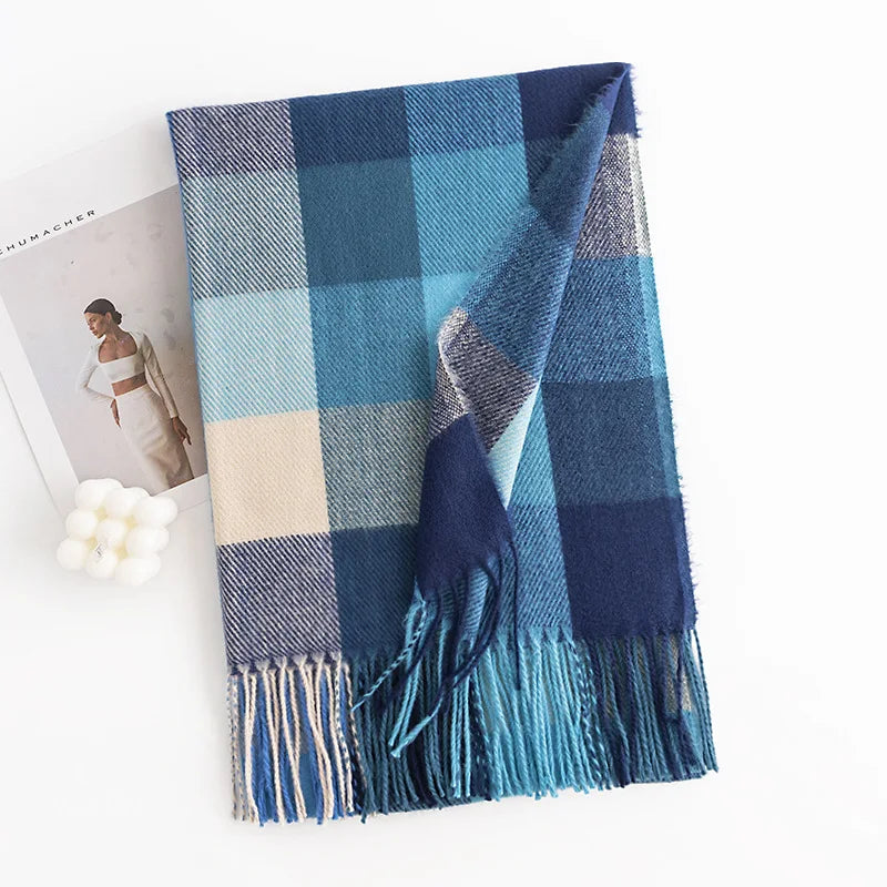 Christmas British Classic Plaid Scarf Female Autumn and Winter Warm Faux Cashmere Shawl Dual-Use Christmas New Year Gift